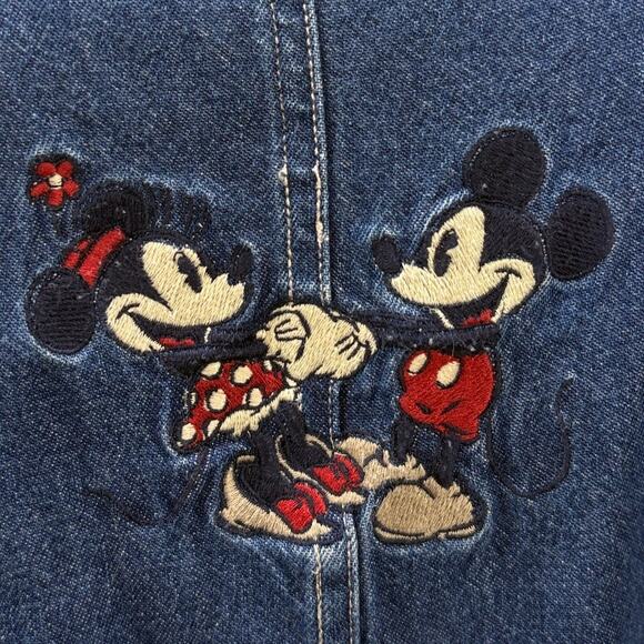 Disney Store Size XXL Denim Overall Dress Mickey Minnie Mouse Embroidered Retro - Picture 4 of 16